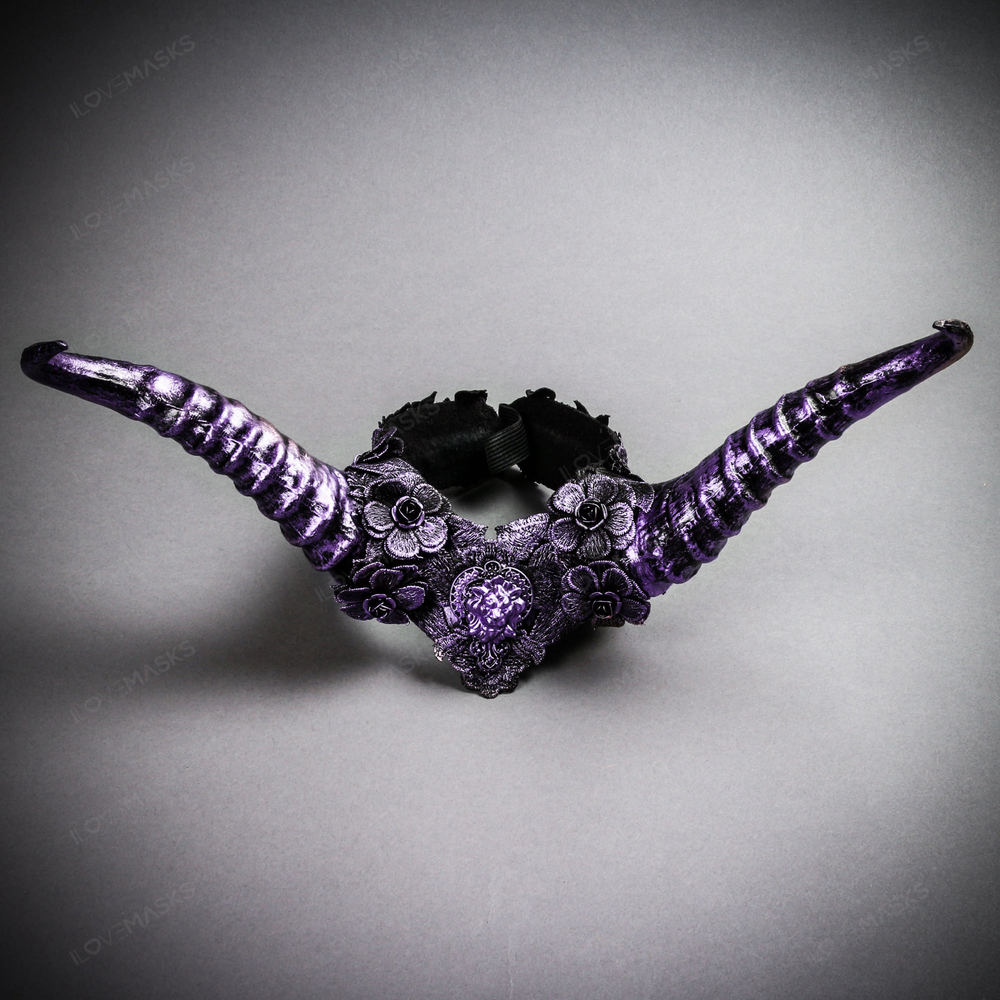 Gothic Demon Long Horn with Lace Head Piece - Black Purple